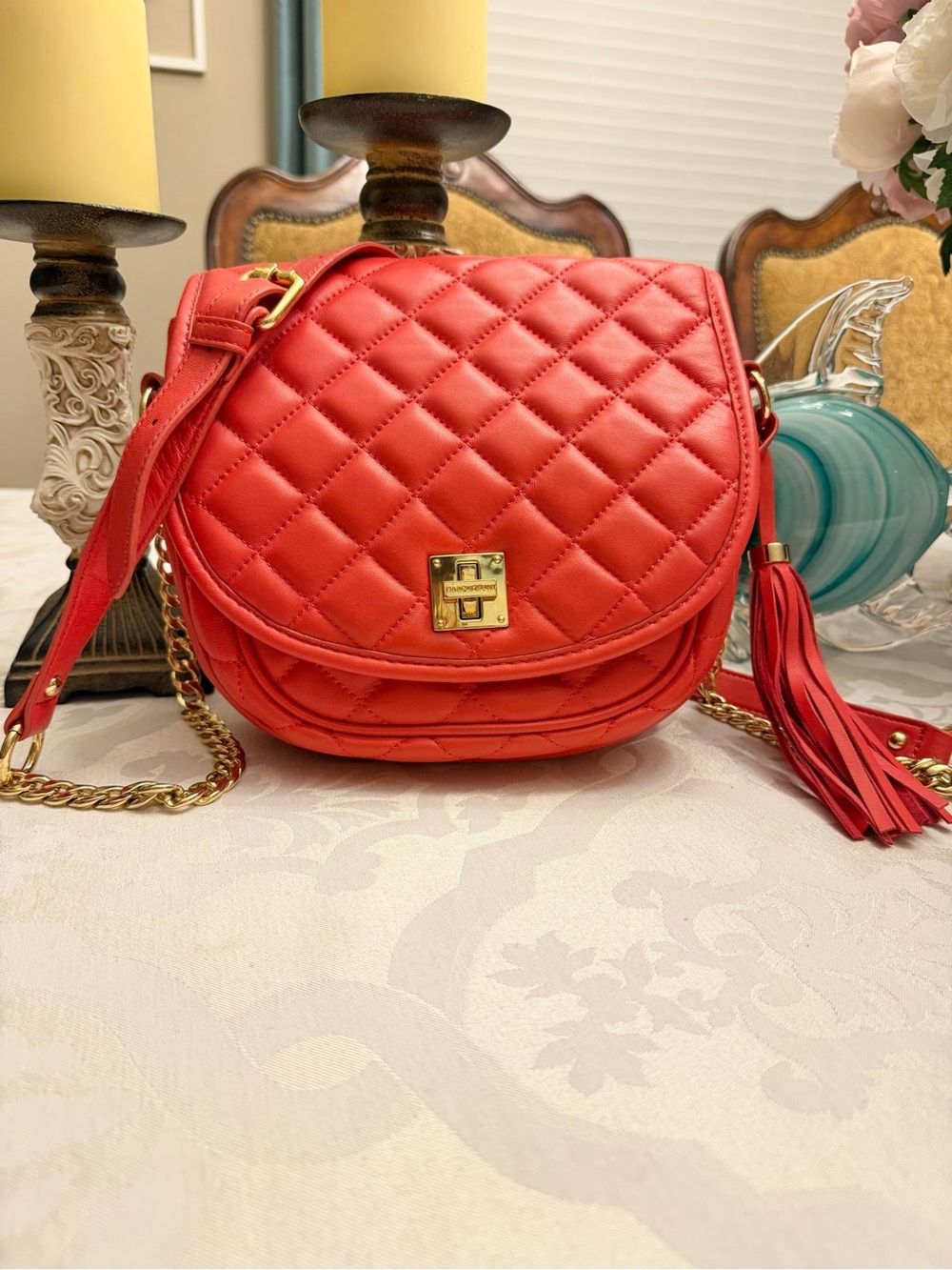 Isaac Mizrahi Lamb Leather Crossbody with Tassel